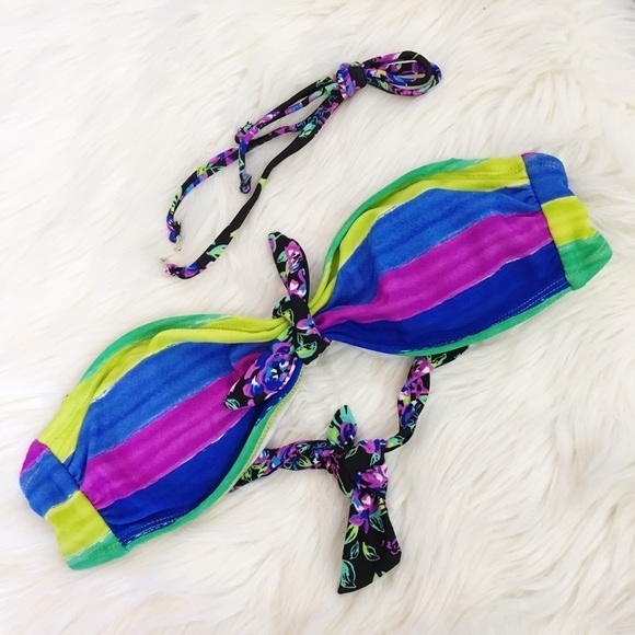 dELiA*s Other - New Delia’s Stripe / Floral Patterned Bandeau Bikini Bathing Suit Top Y2K